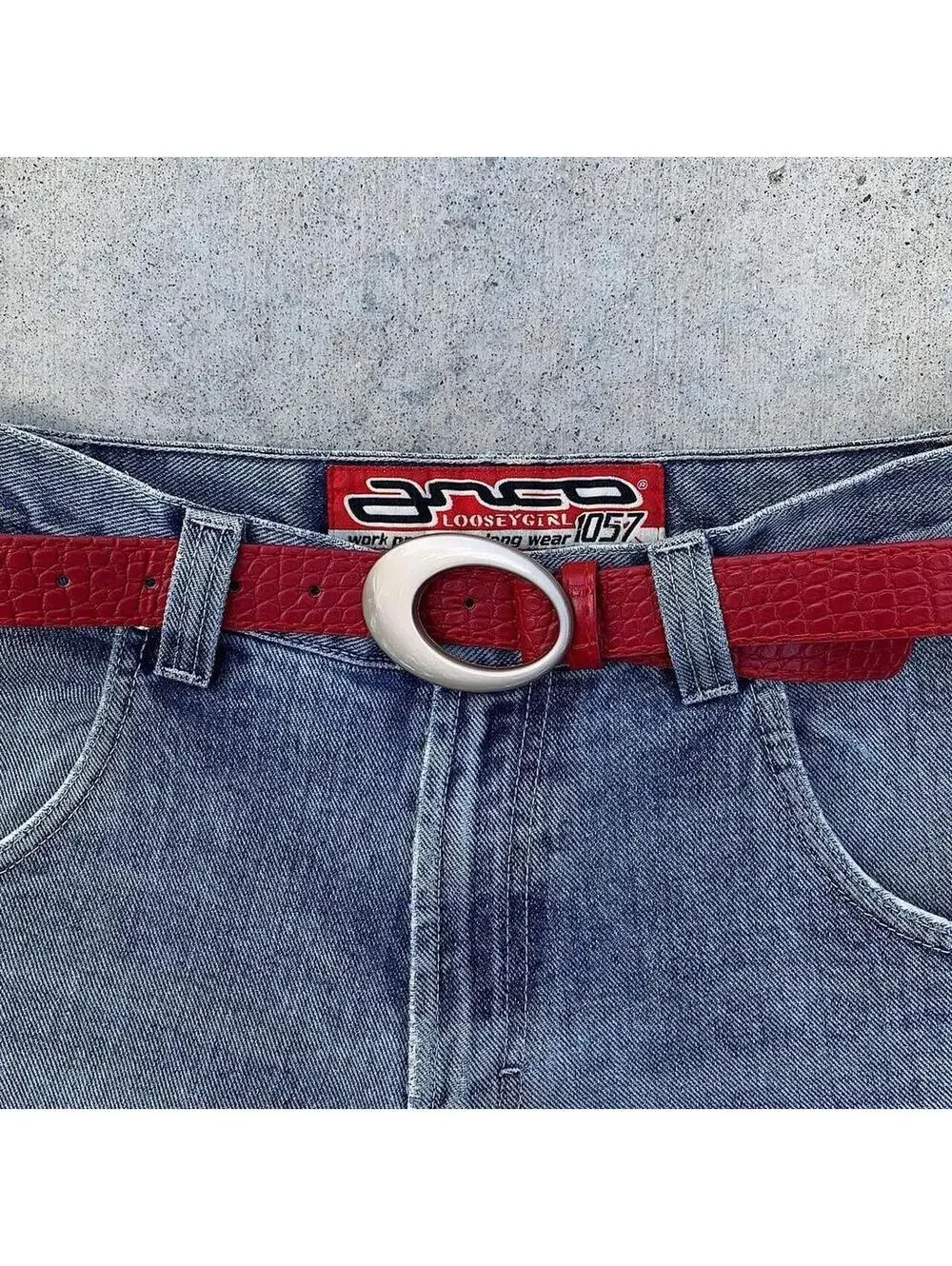 Y2k 2000s style Silver opal belt buckle with Red crocodile style leather. 39